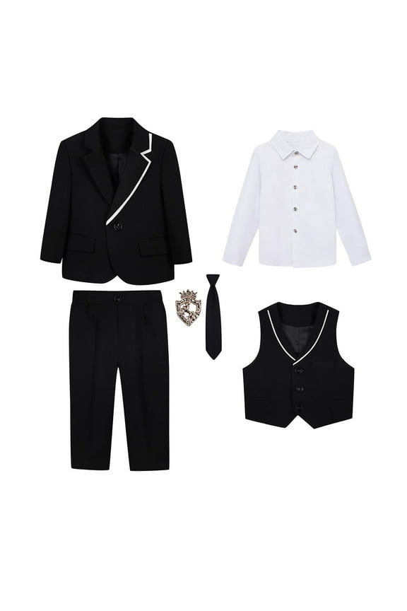 Boys Suit for Kids 6 Pieces Formal Dresswear Set Teen Boys Tuxedo Suits for Wedding Graduation Black 2-3 Years