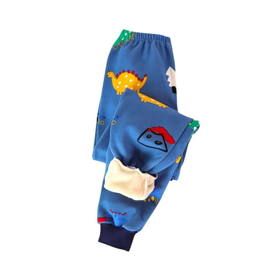 Meresysid Boys and Girls Winter Fleece Lined Pants Elastic Waist Warm Pants Cute Printed Sweatpants Long pants Blue 3-4 Years