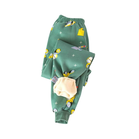 ZACPNCV Boys and Girls Winter Fleece Lined Pants Elastic Waist Warm Pants Cute Printed Sweatpants Long pants Green 7-8 Years
