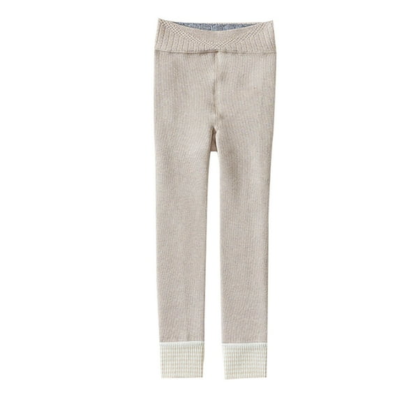 ZACPNCV Boys and Girls Winter Warm Cotton Fleece Lined Leggings Thick Thermal Tights Pants Beige 12-15 Years