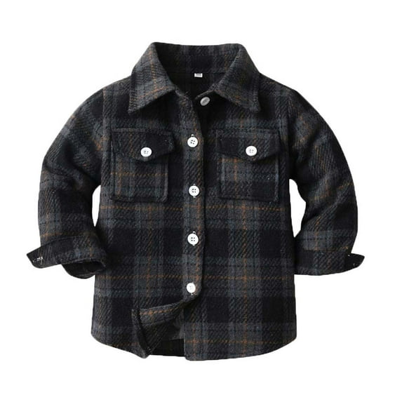 Meresysid Children Toddler Boys Girls Baby Button Cardigan Long Sleeve Plaid Flannel Sweater Jacket Tops Autumn And Winter Black