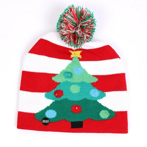 ZACPNCV Children's Christmas Colorful Luminous Woolen Hat Warm Knitted Hat Red
