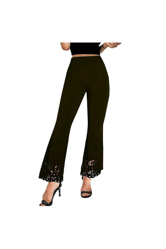 Flare Velvet Pants for Women High Waisted 2024 Spring/Summer New Product European Style Light Wind Leg Burned Flower Horn Pants Olive Green