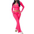thumbnail image 1 of ZACPNCV Flare Velvet Pants for Women High Waisted Fall And Winter New Zipper Long Sleeved Hooded Top Suits Hot Pink, 1 of 9