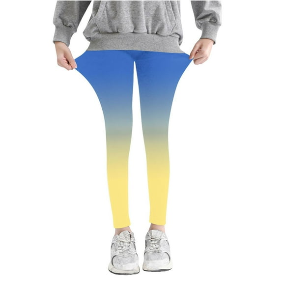 Meresysid Girls Athletic Leggings Kids Dance Running Yoga Pants Gradient Workout Active Dance Tights with Pockets Summer Pants Blue 3-4 Years