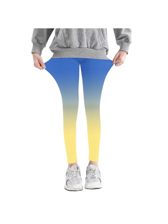 Meresysid Girls Athletic Leggings Kids Dance Running Yoga Pants Gradient Workout Active Dance Tights with Pockets Summer Pants Blue 3-4 Years