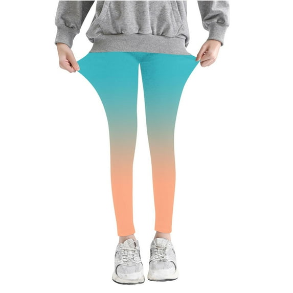 ZACPNCV Girls Athletic Leggings Kids Dance Running Yoga Pants Gradient Workout Active Dance Tights with Pockets Summer Pants Light Blue 3-4 Years