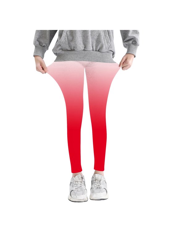 Meresysid Girls Athletic Leggings Kids Dance Running Yoga Pants Gradient Workout Active Dance Tights with Pockets Summer Pants Red 3-4 Years