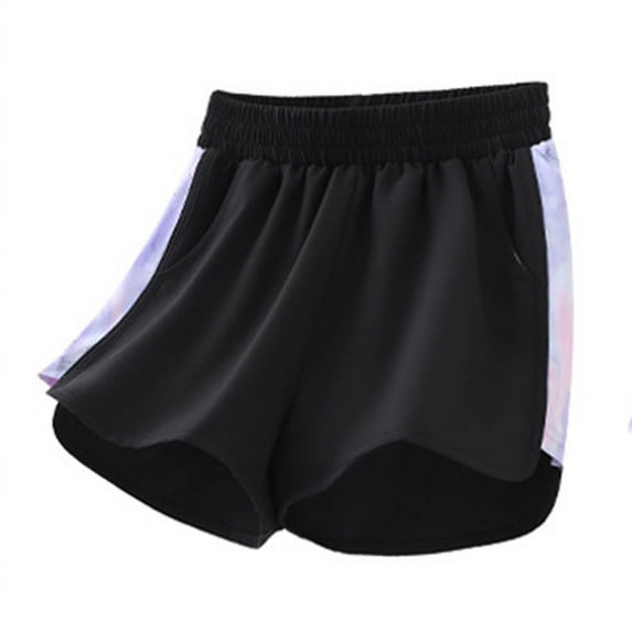 ZACPNCV Girls Athletic Shorts Color Block Elastic Waisted Shorts Kids Summer Casual Shorts with Pocket Black 9-10 Years