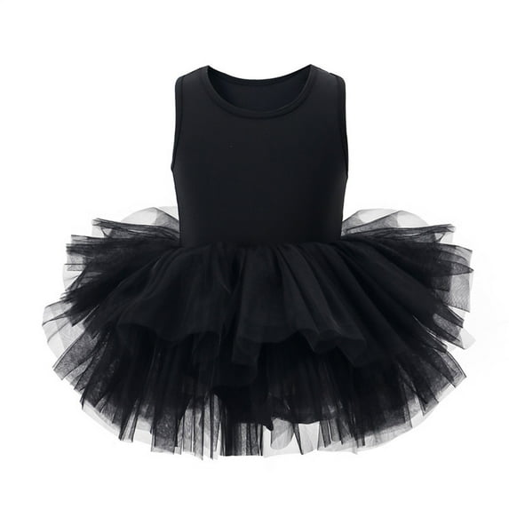 ZACPNCV Girls Ballet Leotards Sleevesless Mesh Dance Dress Tutu Ballerina Costume for Kids Black 2-3 Years