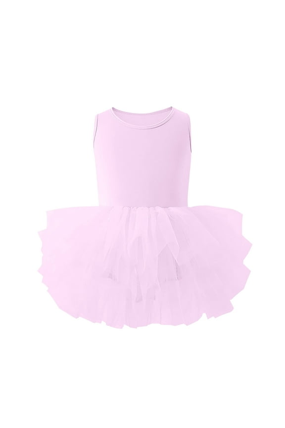 Girls Ballet Leotards Sleevesless Mesh Dance Dress Tutu Ballerina Costume for Kids Pink 4-5 Years
