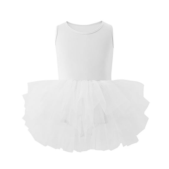 ZACPNCV Girls Ballet Leotards Sleevesless Mesh Dance Dress Tutu Ballerina Costume for Kids White 4-5 Years