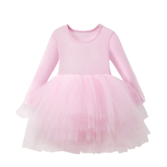 ZACPNCV Girls Ballet Leotards Tiered Long Sleeve Dance Tutu Dresses Party for Ballerina Pink 4-5 Years