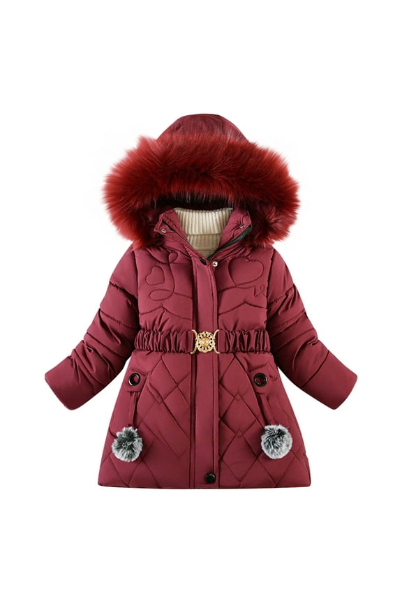 Girls Boys Winter parka Outerwear Hooded Down Coat Packable Lightweight Warm Puffer Down Jacket Trimmed Hood Red