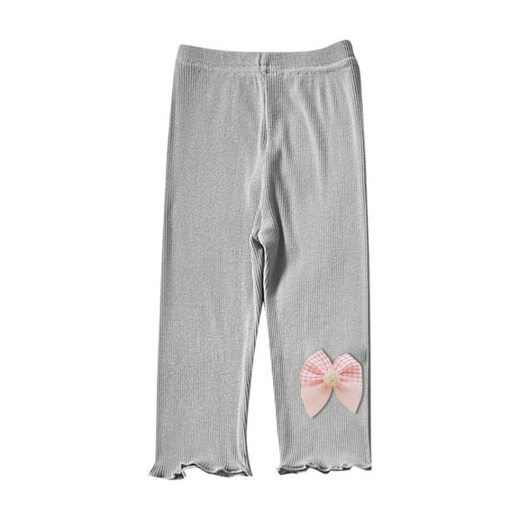 ZACPNCV Girls Capris Leggings Cotton Cropped Leggings School Uniform Pants with Floral Trim for Girls Gray 5-6 Years
