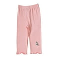 thumbnail image 1 of ZACPNCV Girls Capris Leggings Cotton Cropped Leggings School Uniform Pants with Floral Trim for Girls Pink 2-3 Years, 1 of 5