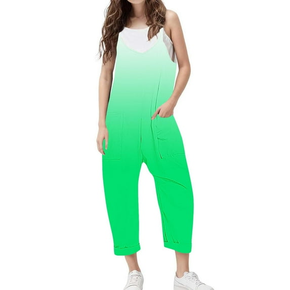 ZACPNCV Girls Casual Sleeveless Jumpsuits Gradient Spaghetti Strap Loose Romper Long Pants with Pockets Green 7-8 Years