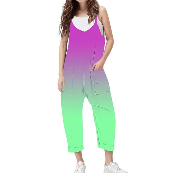 ZACPNCV Girls Casual Sleeveless Jumpsuits Gradient Spaghetti Strap Loose Romper Long Pants with Pockets Purple 13-14 Years