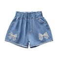 thumbnail image 1 of ZACPNCV Girls Cotton Elastic Waist Denim Shorts with Bowknot Casual Joggers Shorts with Pockets Summer Clothes Blue 3-4 Years, 1 of 3
