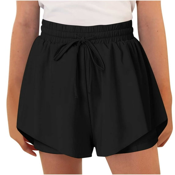 ZACPNCV Girls Flowy Shorts Shorts for Teen Girls with Spandex Liner 2-in-1 for Running Gym Athletic Workout Black 12-13 Years