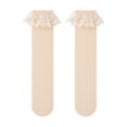 thumbnail image 1 of ZACPNCV Girls Knee-Highs Socks Solid Color Cotton Lace Ruffle Cable Knit Comfort Tights Stockings School Uniform Spring Fall Socks Beige Free Size, 1 of 4
