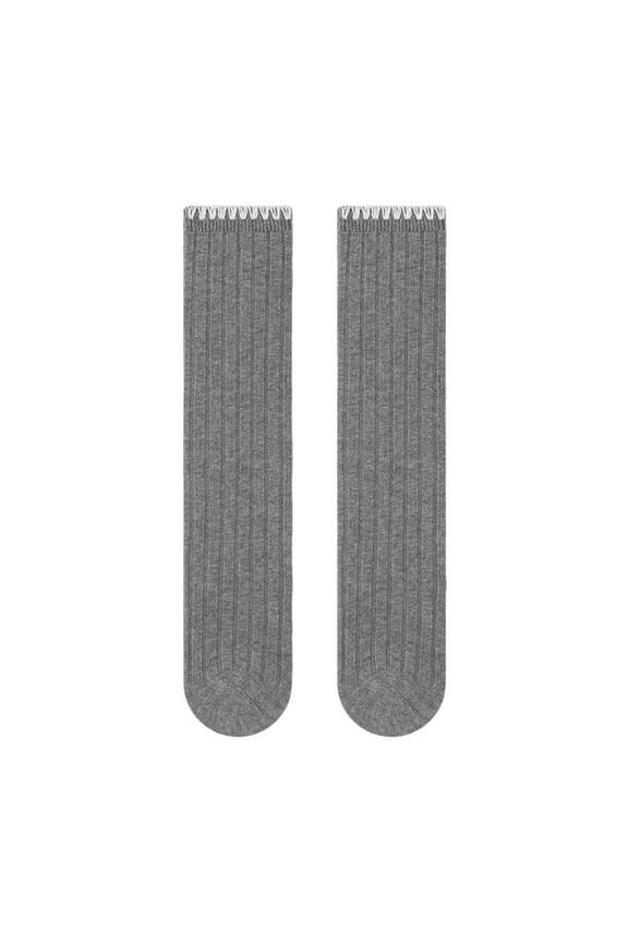 Girls Knee-Highs Socks Solid Color Cotton Retro Cable Knit Comfort School Uniform Spring Fall Socks Gray Free Size