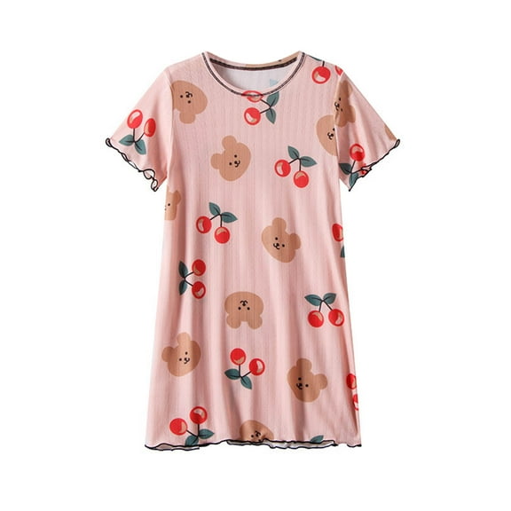 ZACPNCV Girls Nightdress Toddler Summer Nightie Dress Soft Cute Print Short Sleeve Sleep Dress for Kid Clothes Pink 4-5 Years