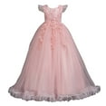 thumbnail image 1 of ZACPNCV Girls Princess Dress Puffy Sleeve Tulle Dress Wedding Pageant Party Prom Formal Ball Gown Pink 9-10 Years, 1 of 6