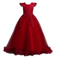 thumbnail image 1 of ZACPNCV Girls Princess Dress Puffy Sleeve Tulle Dress Wedding Pageant Party Prom Formal Ball Gown Red 5-6 Years, 1 of 6