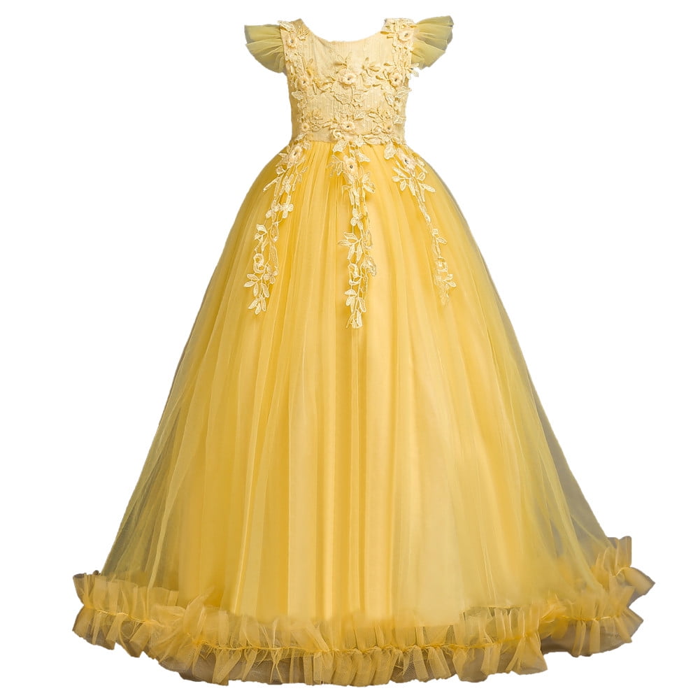open lace back dress Simple Yellow Tulle Long Prom Dress, Yellow Formal Bridesmaid Dresses US 6 / Custom Color