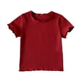 thumbnail image 1 of ZACPNCV Girls Rib-Knit Short Sleeve Crop Top Crewneck Lettuce Trim Crop Tee Tops Burgundy 2-3 Years, 1 of 1