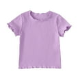 thumbnail image 1 of ZACPNCV Girls Rib-Knit Short Sleeve Crop Top Crewneck Lettuce Trim Crop Tee Tops Purple 18-24 Months, 1 of 1
