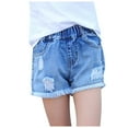 thumbnail image 1 of Meresysid Girls Shorts For Kids Ripped Pocket Elastic Waist Comfy Shorts Jeans Light Blue 5 Years, 1 of 4