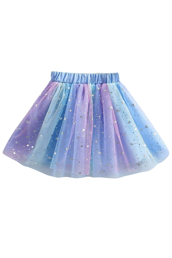 Girls Tutu Skirt Rainbow Toddler Ballet Dance Skirt Sparkle Princess Skirt Birthday Party Gifts Blue 3-4 Years