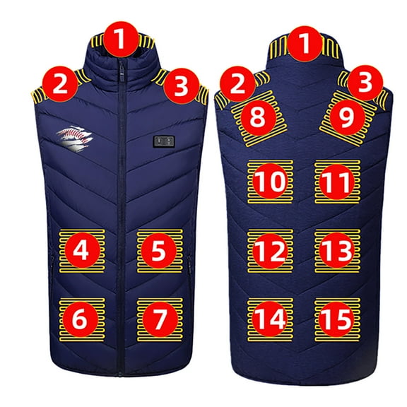 ZACPNCV Heated Vest for Unisex Zipper Double Control Of 15 Areas Heating Cotton Jacket Heated USB Charging Version Blue