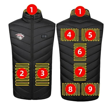 ZACPNCV Heated Vest for Unisex Zipper Double Control Of 9 Areas Heating Cotton Jacket Heated USB Charging Version Black