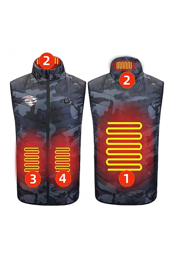 Heated Vest for Unisex Zipper Single Control 4 Heating Cotton Jacket Heated USB Charging Version Camouflage