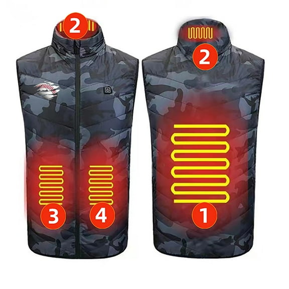 ZACPNCV Heated Vest for Unisex Zipper Single Control 4 Heating Cotton Jacket Heated USB Charging Version Camouflage