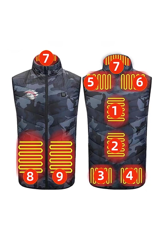Heated Vest for Unisex Zipper Single Control 4 Heating Cotton Jacket Heated USB Charging Version Camouflage