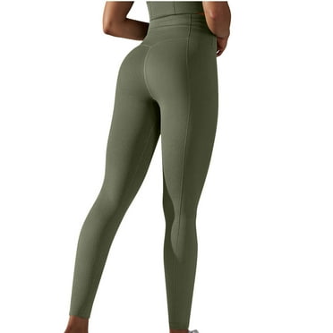 ZACPNCV High Waisted Yoga Pants Leggings for Women Solid Color Workout Athletic Nine Cent Pants Olive Green
