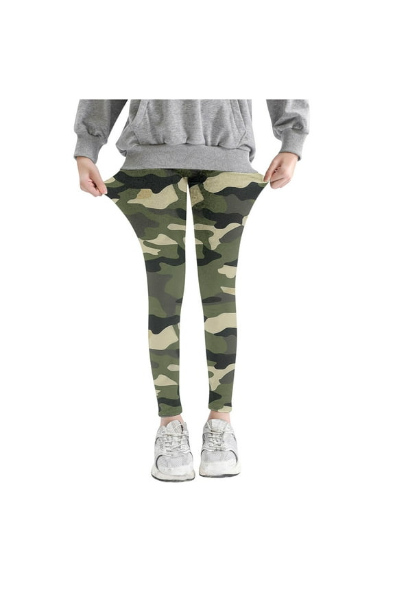 Infant Kids Toddler Girls Camouflage Printed Pants High Waist Stretchy Soft Tights Kids Summer Leggings For School Wearing Olive Green