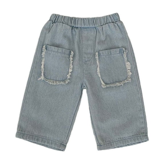 ZACPNCV Infant Newborn Boys Cotton Elastic Waist Denim Pants with Pockets Trousers Casual Joggers Pants Long Jeans Pants Blue 12-18 Months
