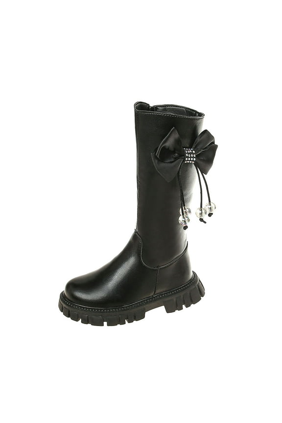 Infant Toddler Kids Girls Fall and Winter New Bow Knot Long Barrel Leather Little Girl able Princess Boots Black