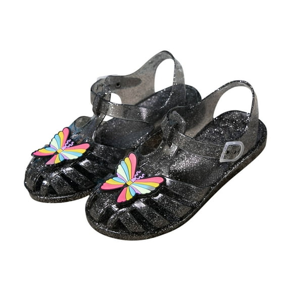 ZACPNCV Jelly Sandals for Girls Closed Toe Princess Summer Dress Shoes Fisherman Water Beach Flat Sandals for Toddler Little Kid Big Kid Black 3-3.5 Years