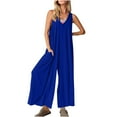 thumbnail image 1 of ZACPNCV Jumpsuits for Women's Casual Summer Loose Jumpsuits Sleeveless Tank V Neck Wide Leg Romper Blue, 1 of 6