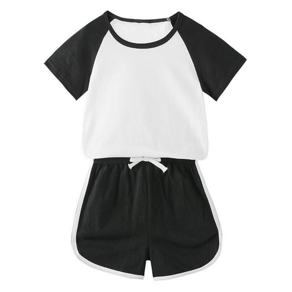 ZACPNCV Kid Young Boy Girls Pajamas Clothes Color Block Top and Waist Shorts 2 Pieces Summer PJS Outfits Set Black 12-18 Months