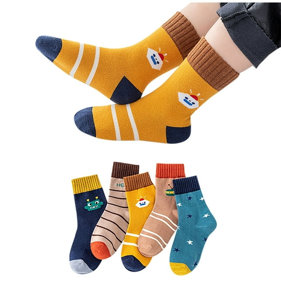 ZACPNCV Kids 5PC Mid Tube Socks Cotton Socks Children's Long Socks Boys And Girls' Floor Socks Children's Socks Yellow