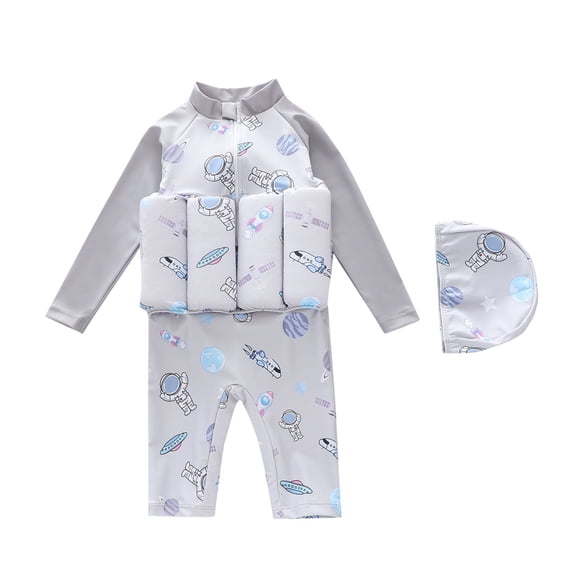 ZACPNCV Kids Boys Girls Floatation Swimsuit with Adjustable Buoyancy Baby Float Suit Swim Vest Swimwear Bathing Suit Gray 1-2 Years