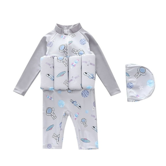 ZACPNCV Kids Boys Girls Floatation Swimsuit with Adjustable Buoyancy Baby Float Suit Swim Vest One Piece Swimwear Bathing Suit Gray 6-9 Months
