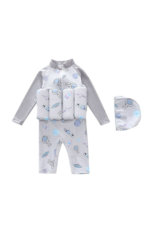 Kids Boys Girls Floatation Swimsuit with Adjustable Buoyancy Baby Float Suit Swim Vest One Piece Swimwear Bathing Suit Gray 6-9 Months